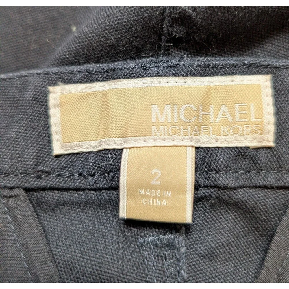NWT Michael Kors Size 2 Moto Pants Navy Blue Gold Zippers Stretch Designer Chic